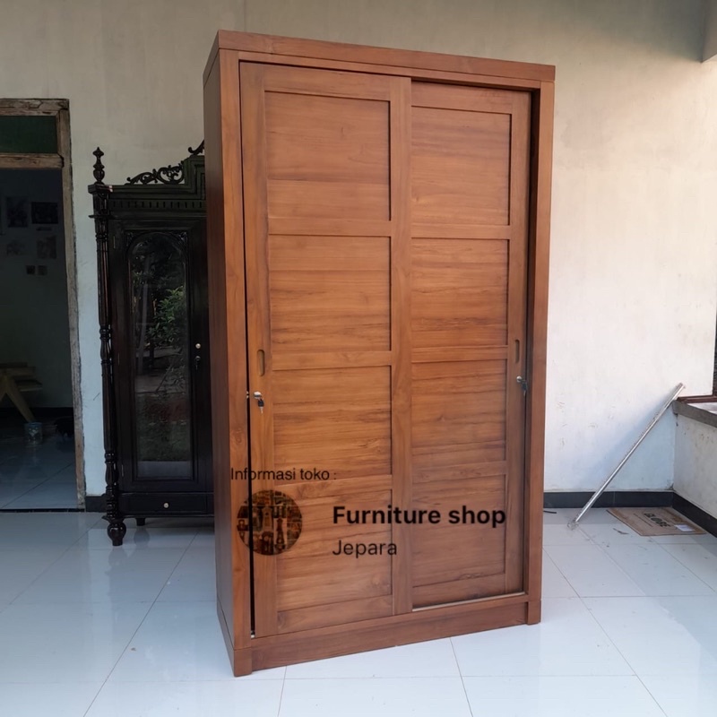 lemari pakaian pintu 2 sliding kayu jati