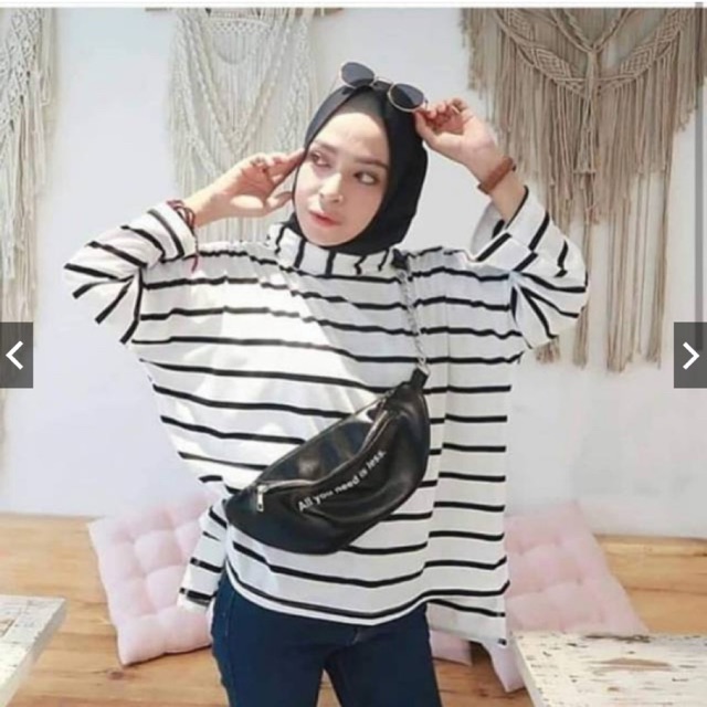 GLOW SANIA / STEVOA OVER Blouse bahan spandek salur motif asli