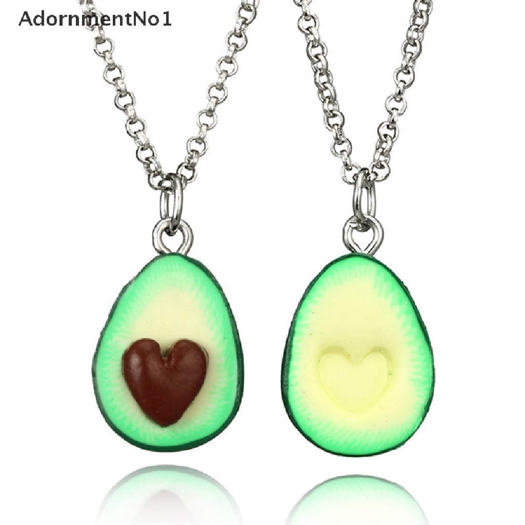 (AdornmentNo1) Kalung Rantai + Liontin Bentuk Alpukat + Hati Bahan Polymer Clay Handmade Untuk Wanita