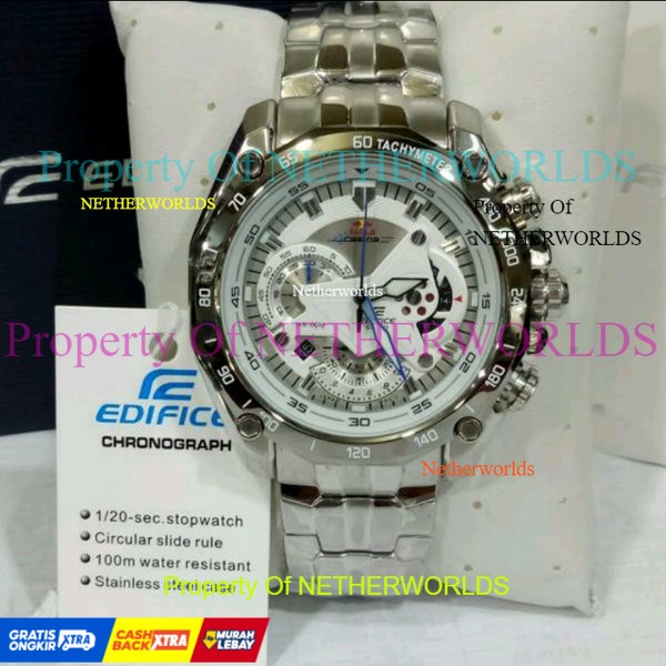 Jam Casio Edifice EFR 550D - 1Av Stainless Silver Dial White RedBull