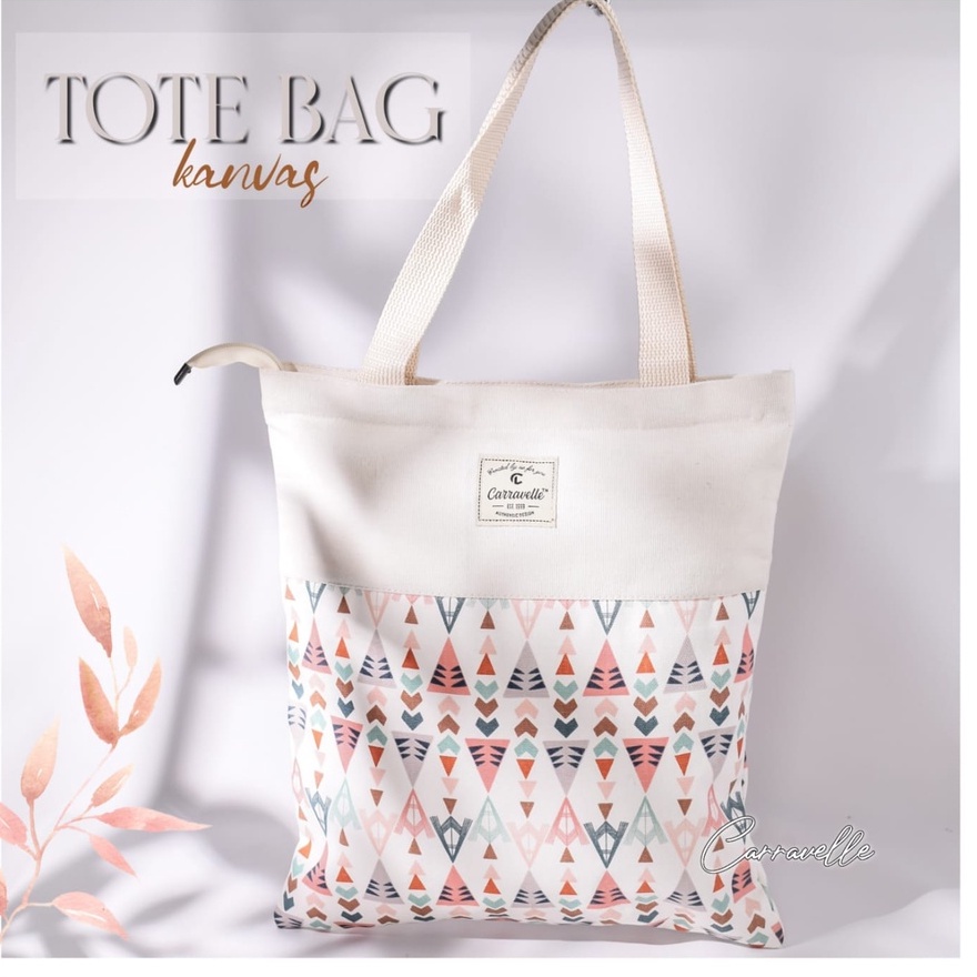 TAS TOTE BAG WANITA RESLETING / TAS TOTE KANVAS tebal untuk BELANJA KULIAH BISA CUSTOM SABLON TT 022