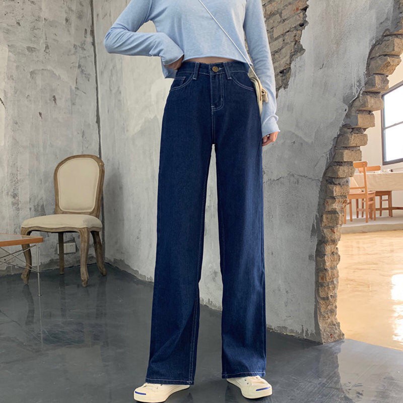 Dream Celana Jeans Lebar Wanita Korean Style High Waist Drape Mopping Pants