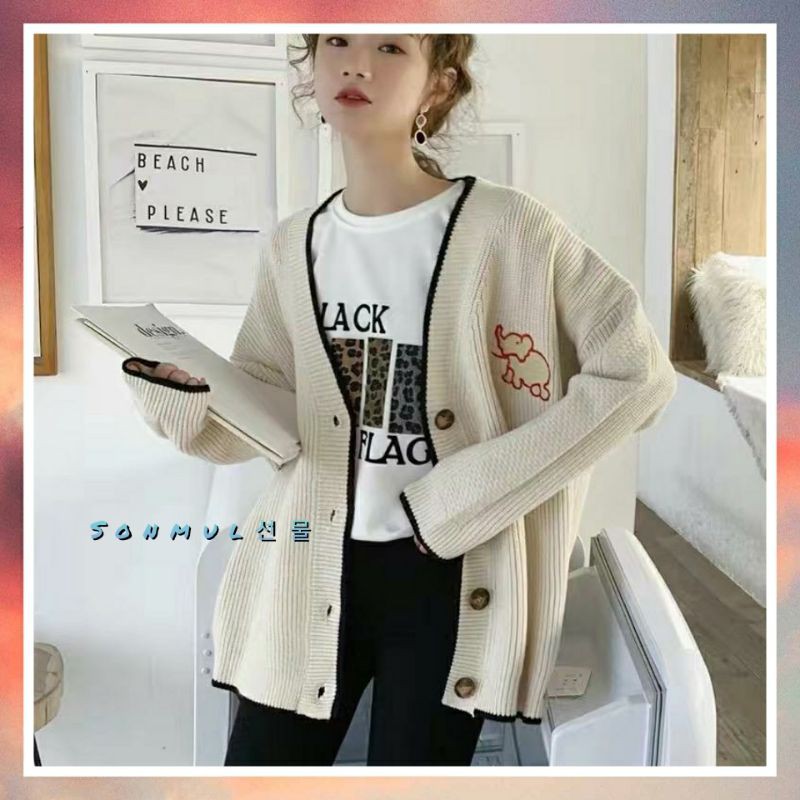 WOMAN KNIT CARDIGAN ELEPHANT SWEATER JACKET JAKET WANITA MUSIM DINGIN