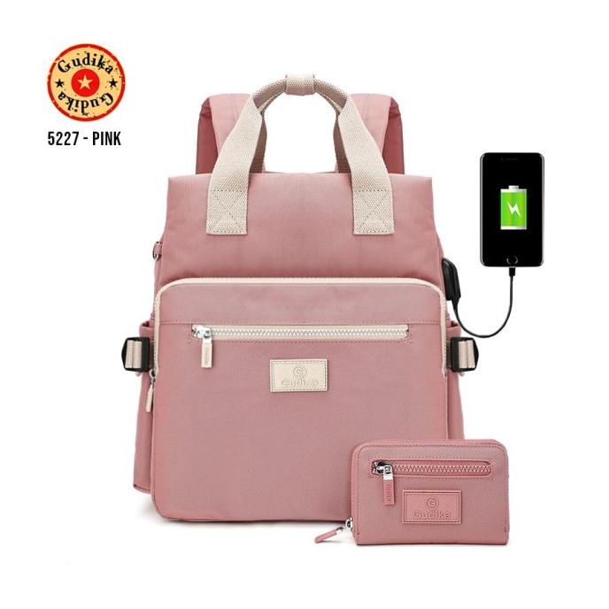 Tas GUDIKA 5227 - Tas Ransel Laptop USB Set Dompet Pria Wanita Import