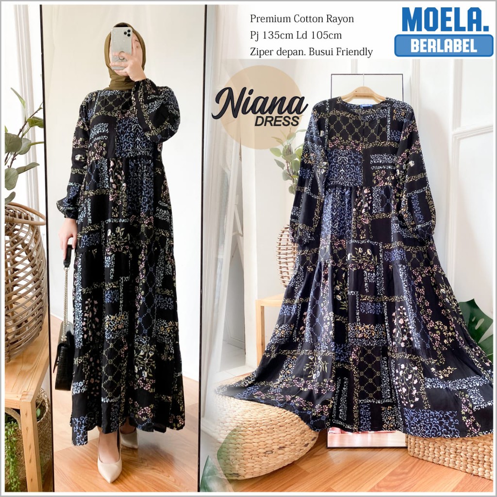 wearup NIANA by MOANA premium katun rayon ld 100 fashion muslim wanita gamis cewek long maxy dress