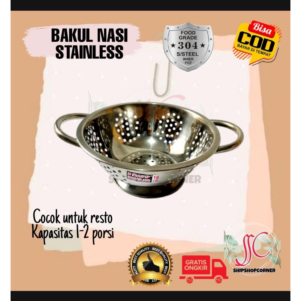 Colander bakul nasi stainless steel tanpa tutup/bakul saringan nasi