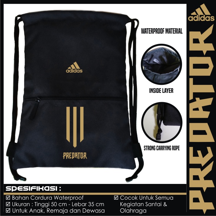 TAS FITNES OLAHRAGA SEKOLAH SERUT GYMSACK DRAWSTRING ADIDAS HITAM