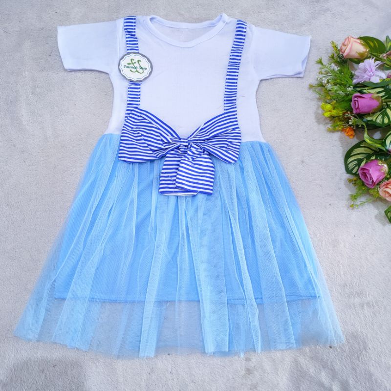 Dress Anak 2 3 Tahun Cewek perempuan Gaun Anak murah terbaru pita besar ( Dress Beat Strip)