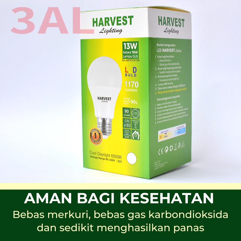 13W - Paket Isi 9 - HARVEST LIGHTING Lampu Bohlam LED A Bulb  13 Watt Lampu Hemat Energi Original Bersertifikasi SNI dan Bergaransi