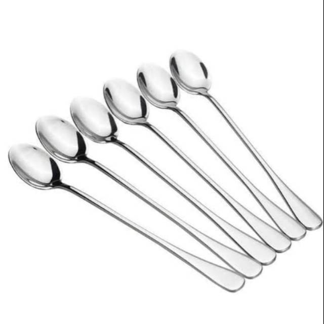 Sendok es panjang / sendok es tebal stainless / ice tea spoon / sendok teh panjang tebal 6pcs