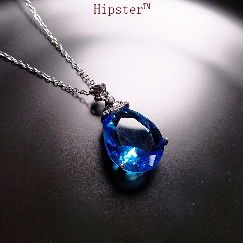 Hot Sale Classic Fashion Pear-Shaped Blue Tourmaline Pendant White Gold Necklace