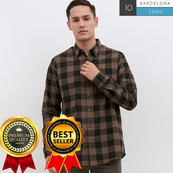 Kemeja Flanel Pria M231 Kemeja Pria Flannel Panjang Coklat 1899B Vrenitaolshop