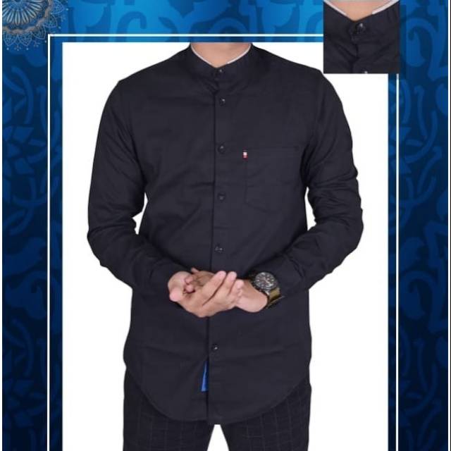 KEMEJA KOKO POLOS HITAM RIVERSIDE