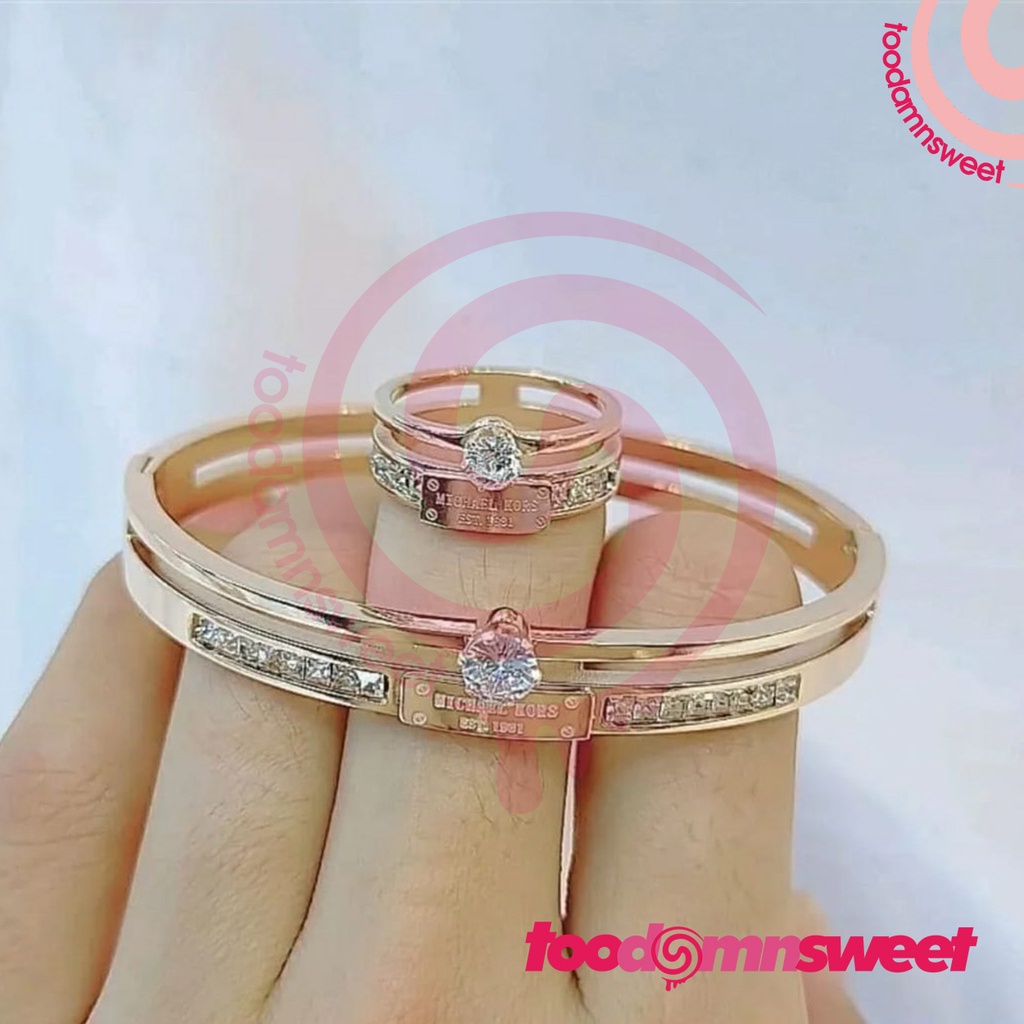 1 Set Gelang + Cincin Titanium Wanita Original/Gelang Titanium Anti Karat Anti Luntur Stainless Stee