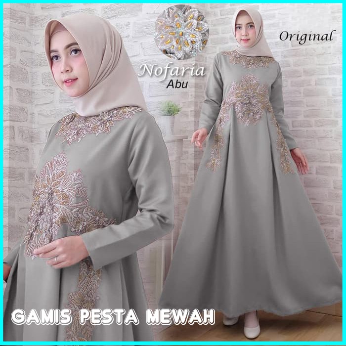 Baju Gamis Wanita Abu Baju Pesta Wanita Terbaru Nofaria Mewah Shopee Indonesia