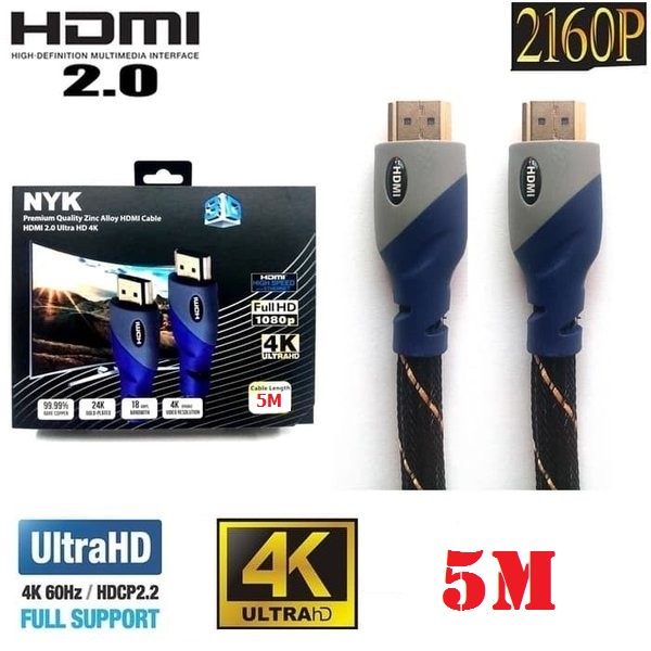 Kabel NYK Cable HDMI Premium Zinc Alloy 4K V2.0 Support 2160P 5M