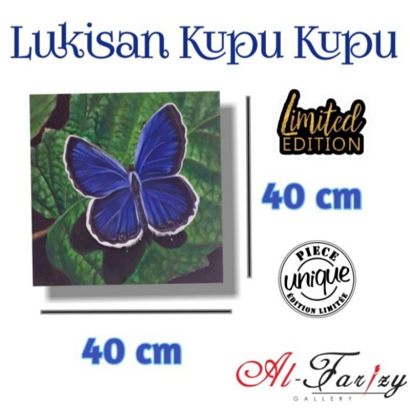 Lukisan Kupu-Kupu Dan Bunga Unik Minimalis Kanvas Ukuran 40x40cm Lengkap dengan frem