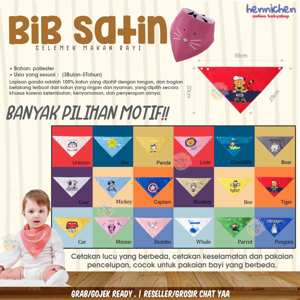 Celemek Tatakan iler Bib Segitiga Satin Kartun slaber bayi Celemek makan bayi tahan air Slabber Segitiga Bayi