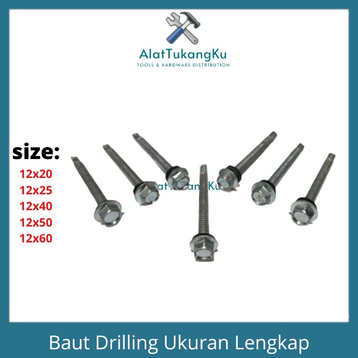 Baut Spandek SDS / Baut Self Drilling Screw 12X60 12X50 12X40 12X20 / Baut Sekrup Roofing / Baut Seng Atap / Baut Skrup baja  ringan per PCS