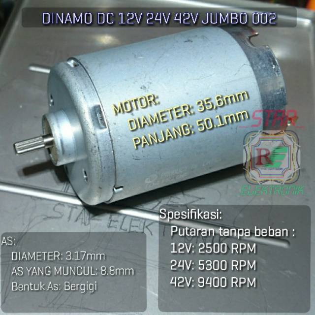 Dinamo motor DC 12v 24v 42v JUMBO 002 untuk mini bor / mini grinder / generator mini