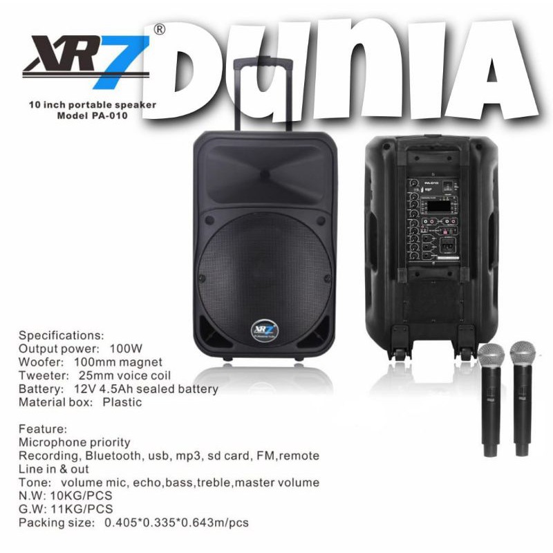 Speaker Portable Wireless Meeting XR7 PA 010 Original 10 inch Bluetooth