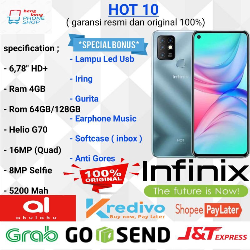 INFINIX HOT 10 RAM 6GB ROM 128GB 4/128GB GARANSI RESMI - BONUS