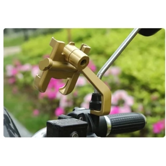 Phone Holder HP Alumunium Besi Spion Sepeda Motor Full Metal Anti Slip