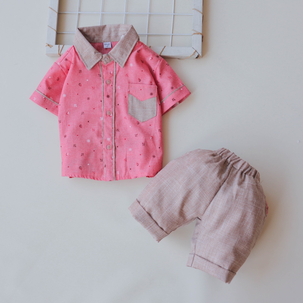 Nuna Store Setelan baju celana anak bayi Usia 6 bulan - 3 tahun IMK Motif Kemeja Kantong Coklat