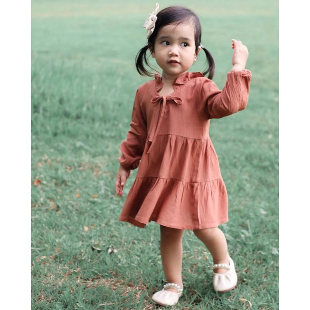 dress anak perempuan bahan katun crinkle 1-4tahun