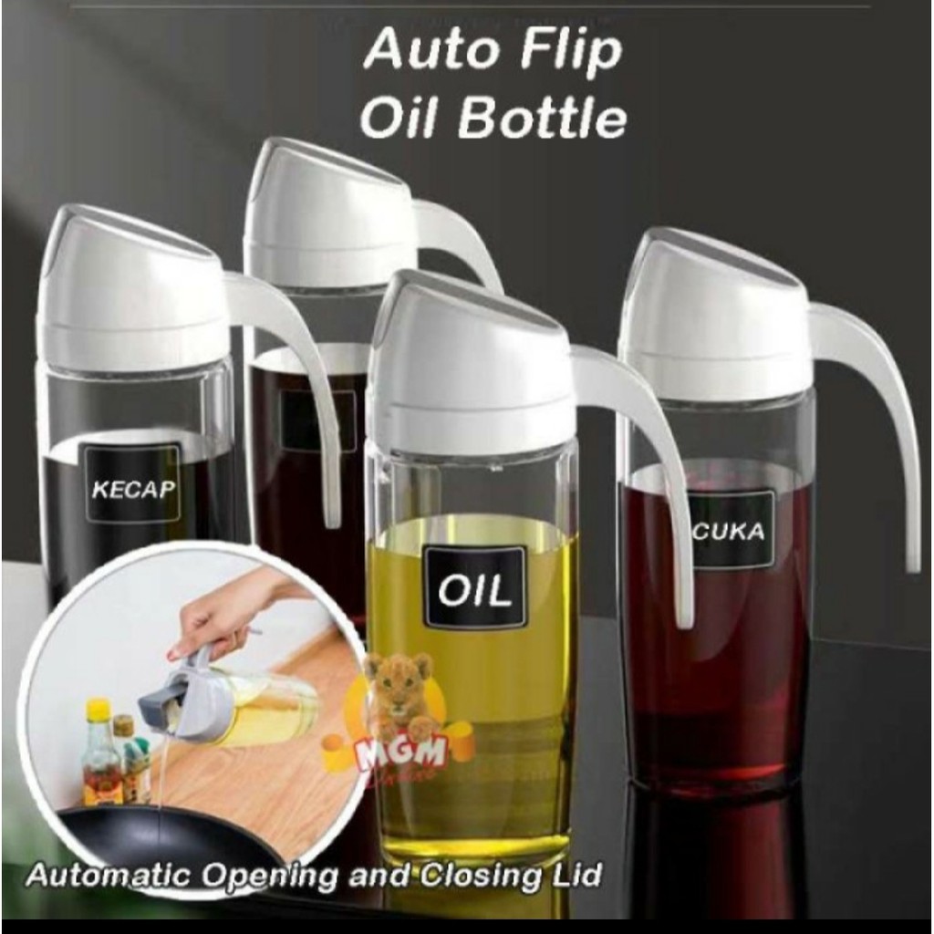 AUTOMATIC NO DRIP OIL Bottle 600 ML Botol Kaca Minyak Cuka Kecap Sirup Serbaguna