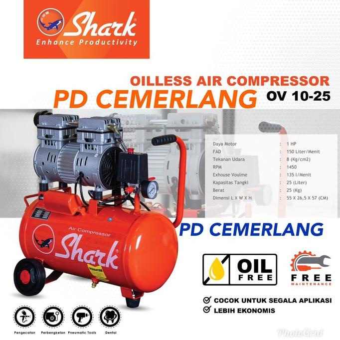 Kompresor silent tanpa oli shark compressor oilless 1 hp portable