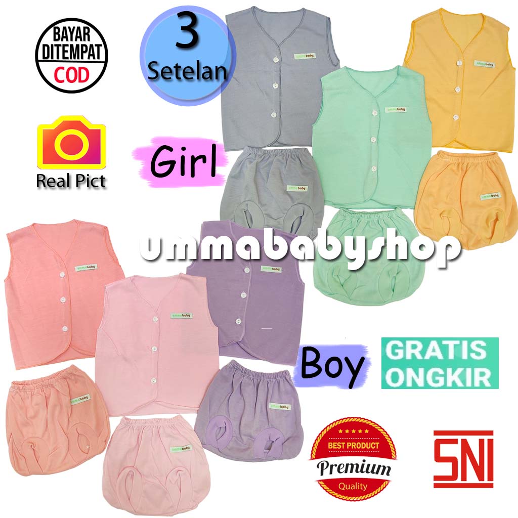 6 pcs / 3 Set Setelan Baju Bayi Baru Lahir Buntung Kutung Katun Halus Lembut SNI Baju Celana Paket Newborn Baby Perlengkapan Bayi Baru  Lahir Gift Kado