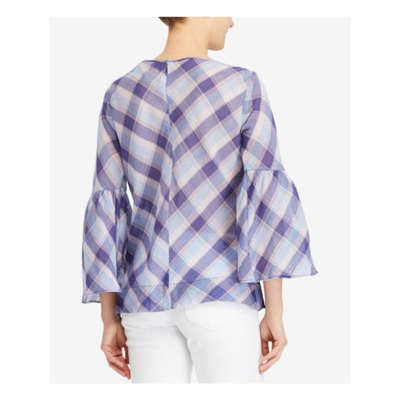 R*phlauren blue plaid off the shoulder top