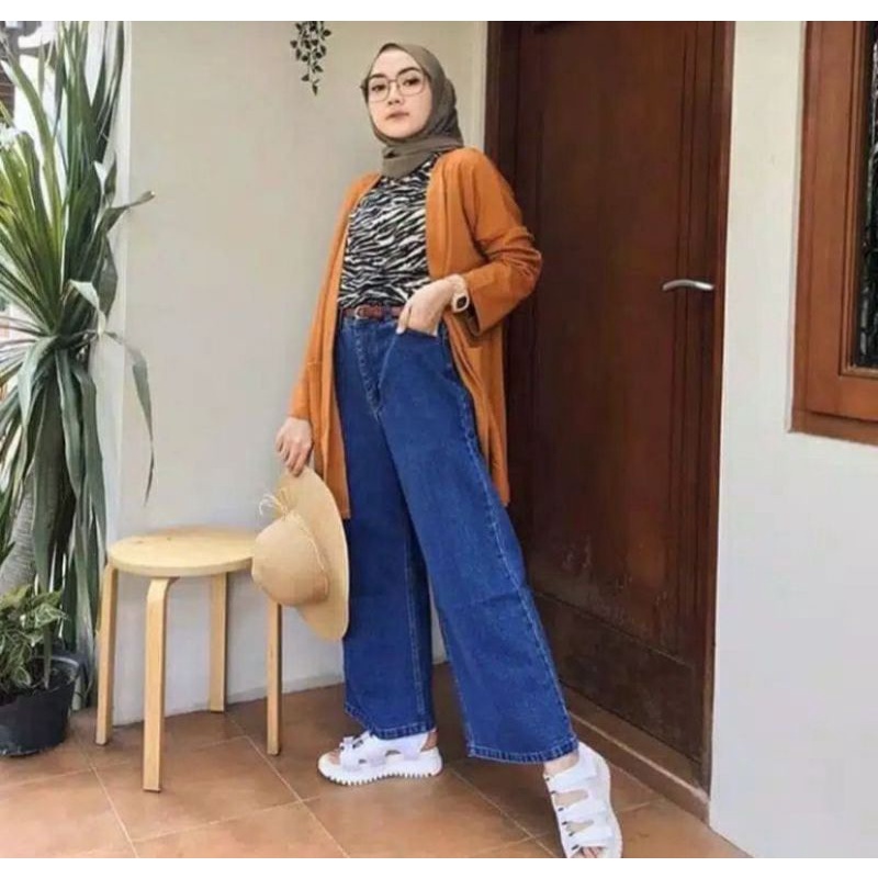 [BISA COD] Highwaist Kulot Jeans Wanita Rawis / Loose