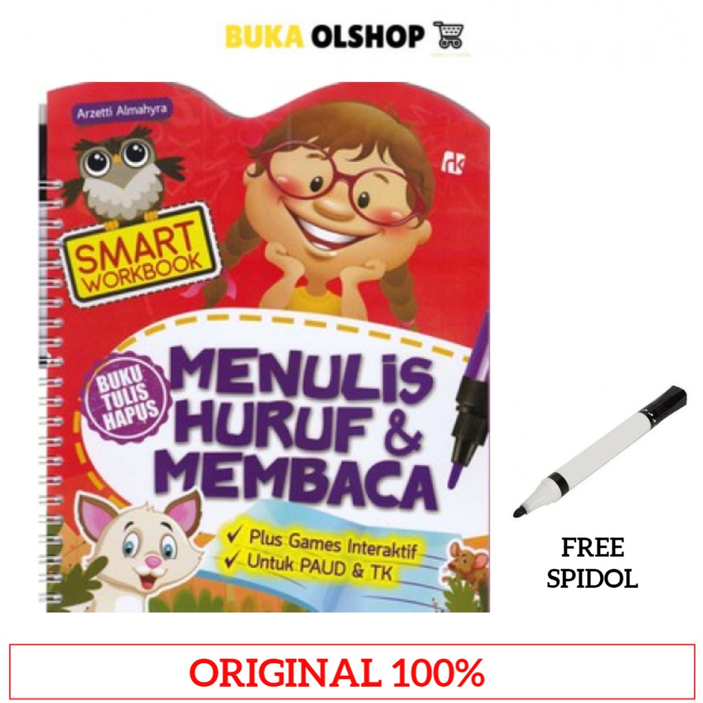 

Free Spidol Smart Workbook Menulis Huruf & Membaca Buku Tulis Hapus