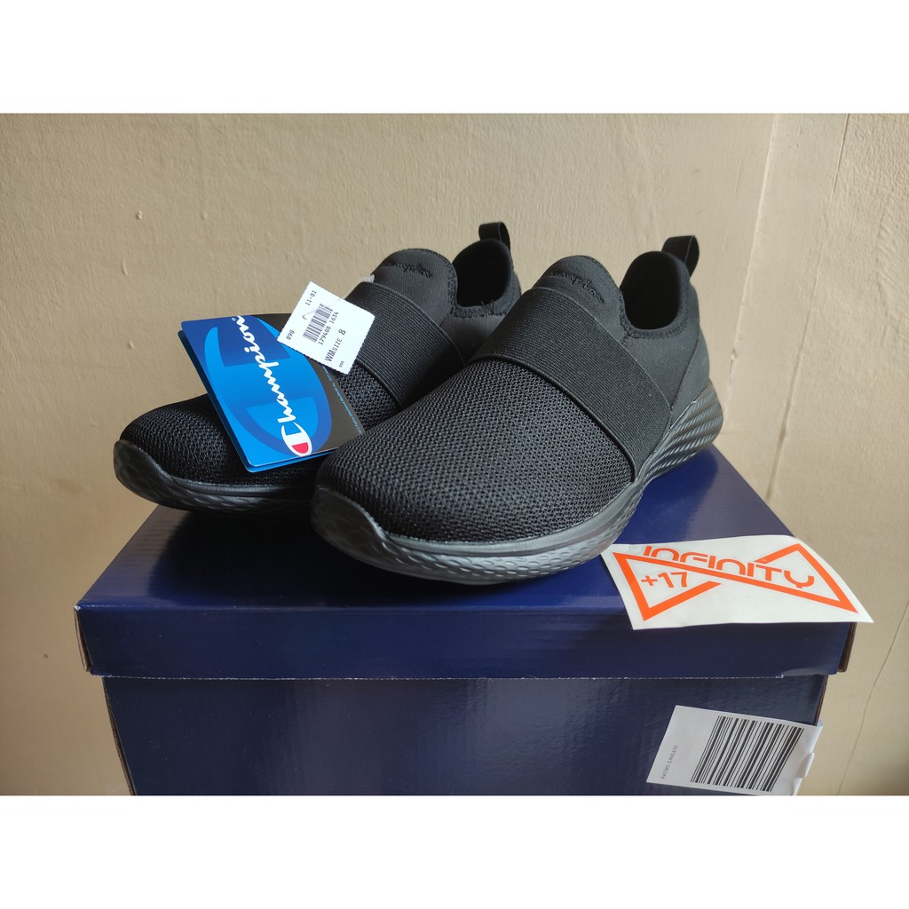 Champion Original Strike Slip On Full Black Women - Sepatu Champion Slip On Wanita