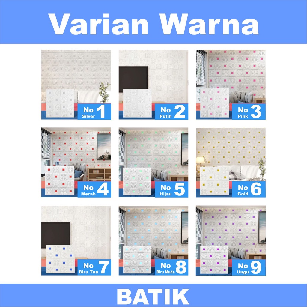 Gobra ♕ PA047 Wallpaper Dinding Foam 3D Motif Batu Bata Batik Gambar Anak Dekorasi Sticker Murah Import