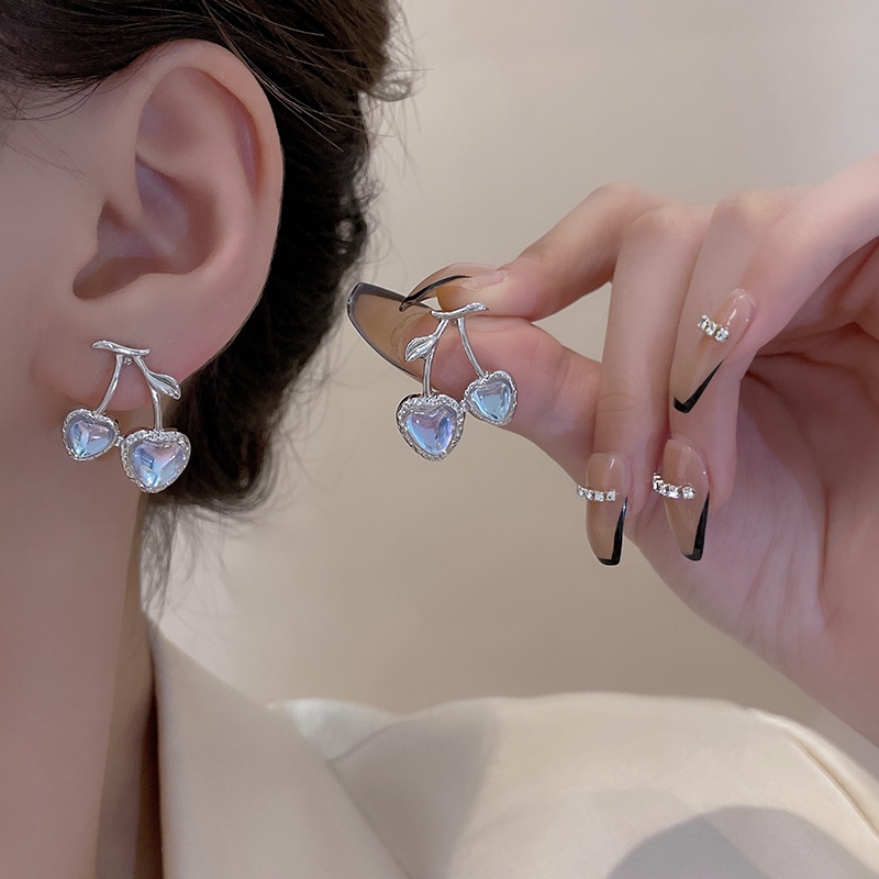 Anting Tusuk Silver / Biru / Ungu Untuk Wanita