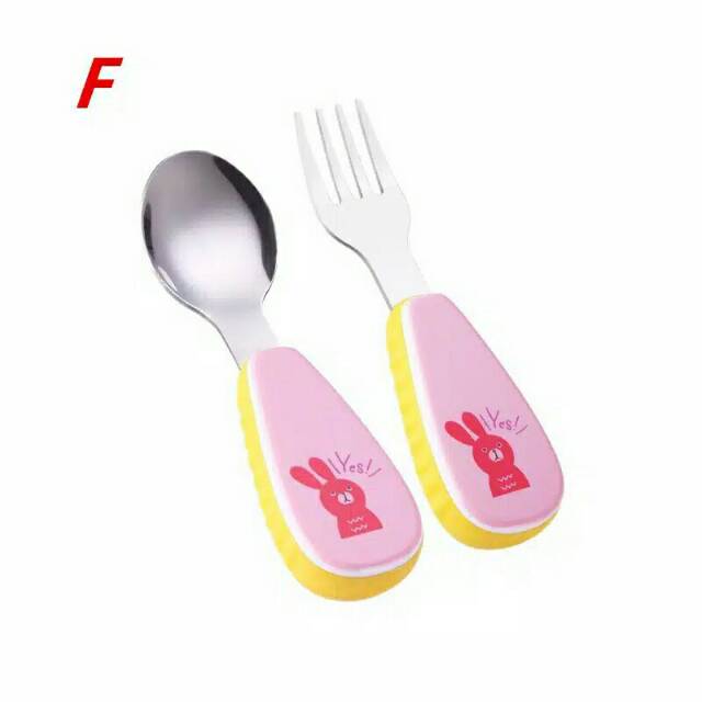 Sendok Garpu Anak Bayi Sendok Makan Baby Stainless Spoon Fork Motif Animal Cutlery Set Anak Kotak Sendok Case