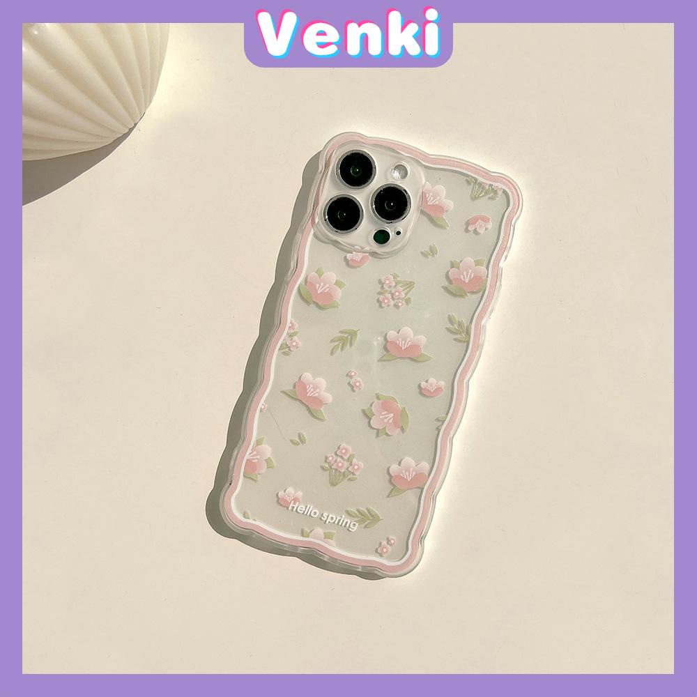 iPhone Case Silicone Soft Case Clear Case Wave Airbag Shockproof Camera Cover Protection Pink Flower Compatible For iPhone 11 iPhone 13 Pro Max iPhone 12 Pro Max iPhone 7 Plus xr