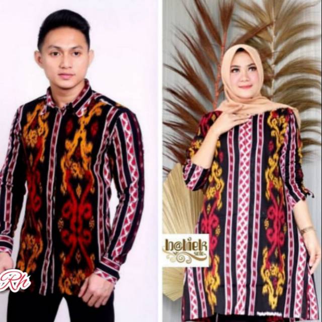 Batik couple motif tenun tunik batik kemeja lengan panjang