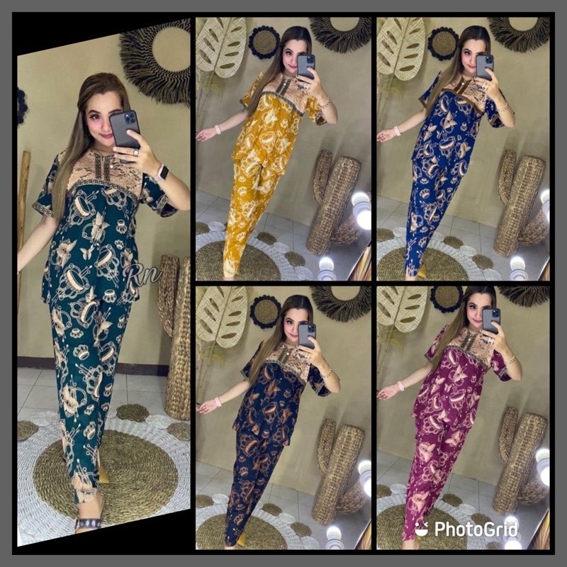 SETELAN CP BROKAT NEW ARABIAN LENGAN PENDEK MOTIF BUNDERAN ALL SIZE RAYON TEBAL