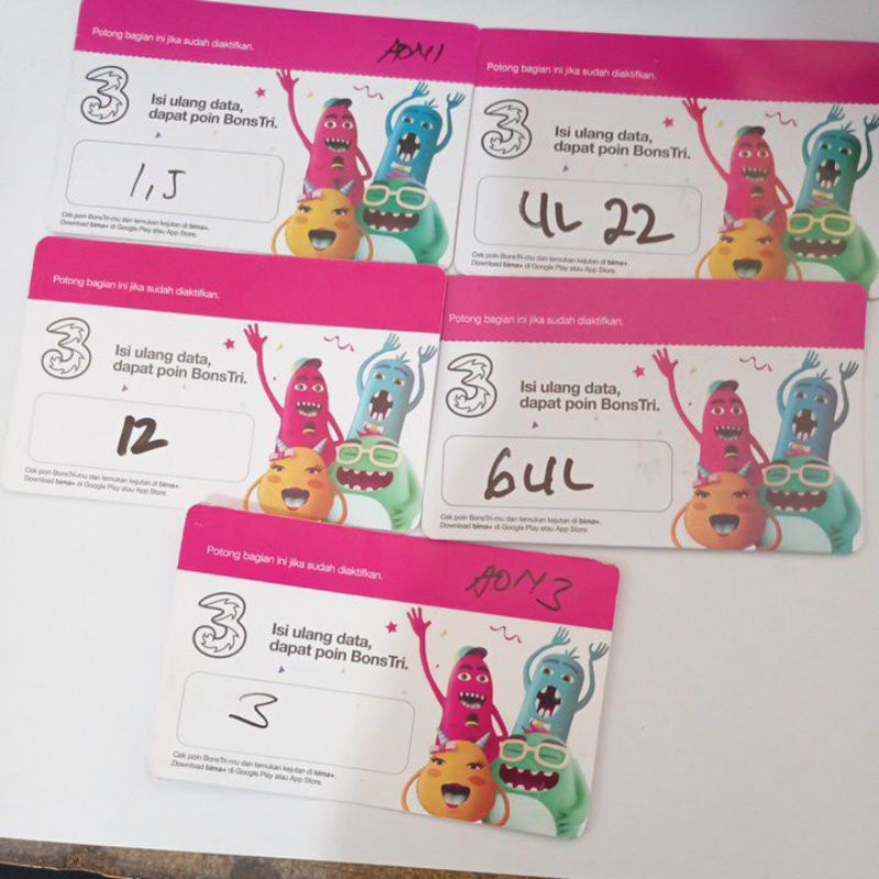 VOUCHER 3 THREE 6gb5h, 1.5gb, 2gb, 3gb, 6gb, 9gb, 12gb, 6gb, 22gb