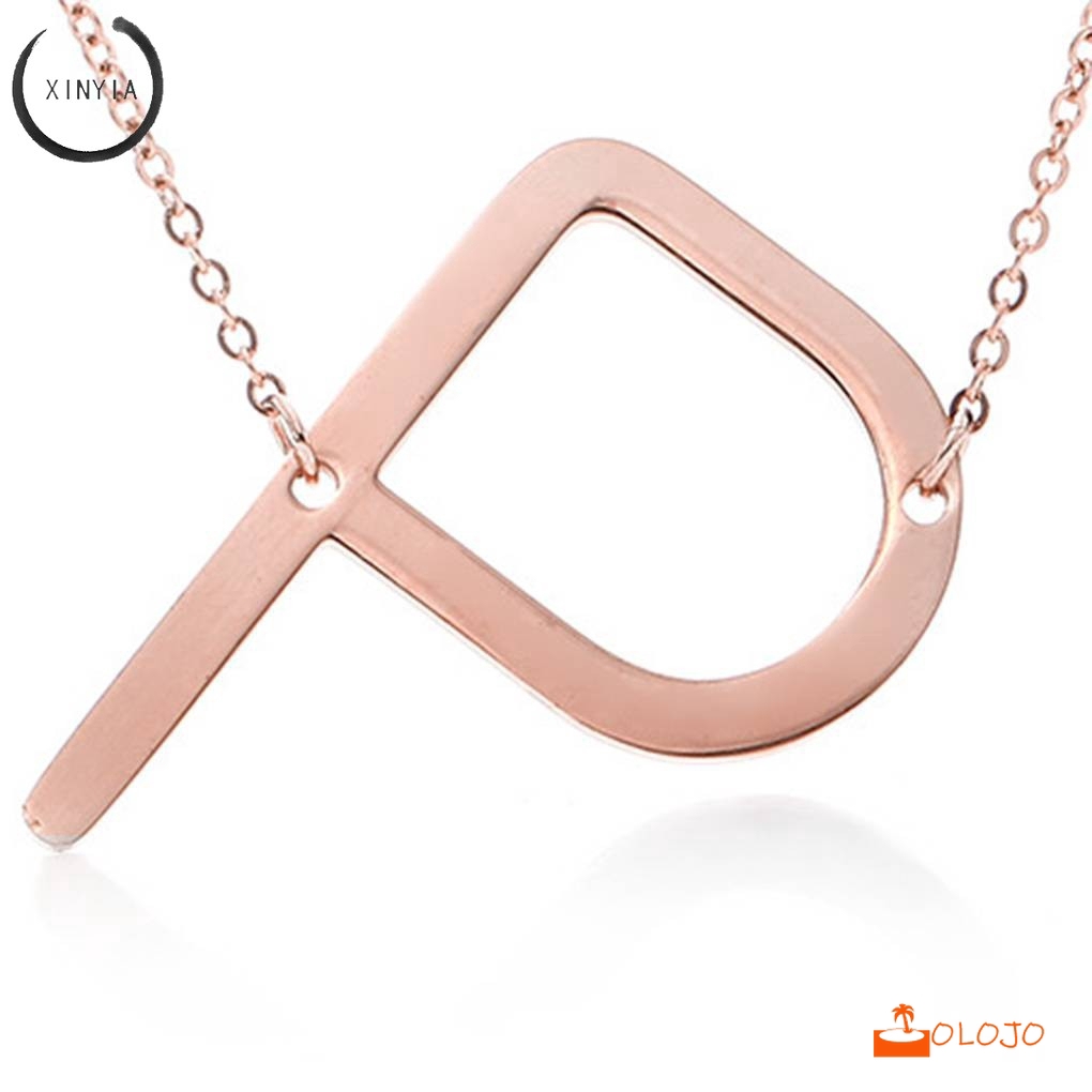 OLOJO  Kalung Titanium Anti Karat Rose Emas Alfabet bahasa Inggris Liontin G4031#