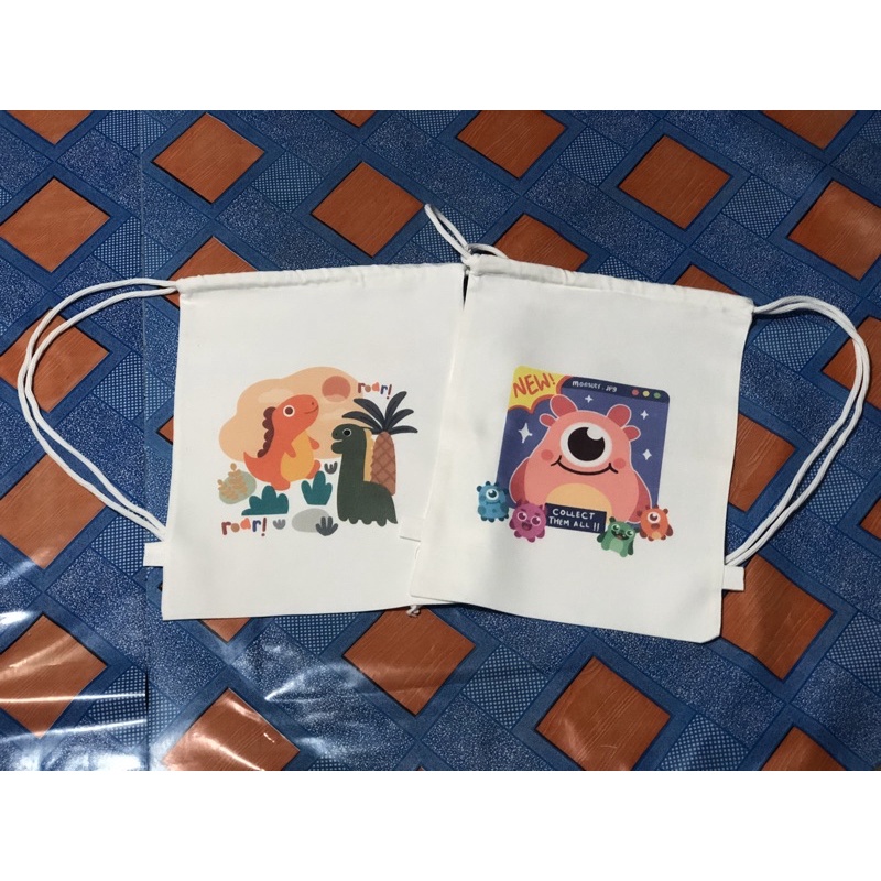 Tas Serut atau String Bag Bergambar Cute Karakter Dino/Monster/Zoo