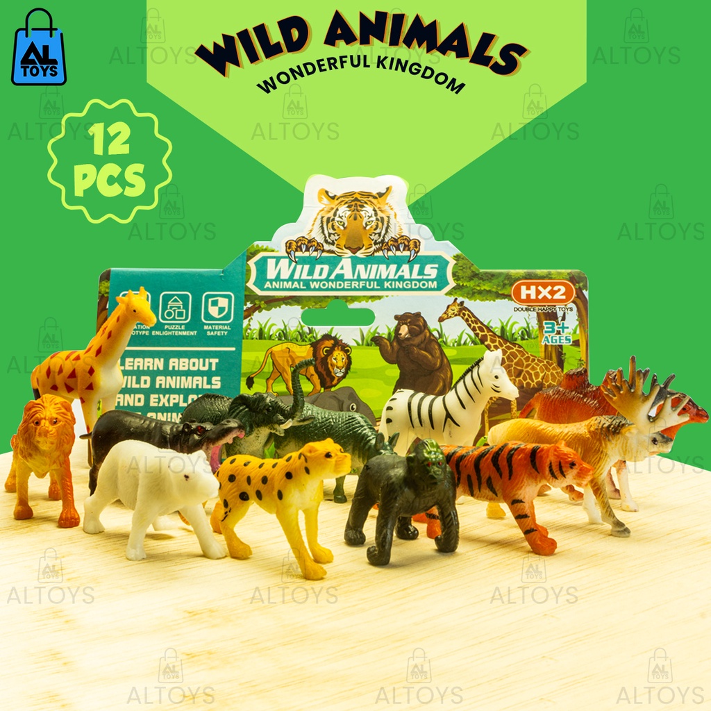 Wild Animal Set Mainan Hewan Hutan Set 12 Jenis Beruang / Gorila / Singa / Jerapah / Unta / Kuda Nil Mainan Hewan Karet Set