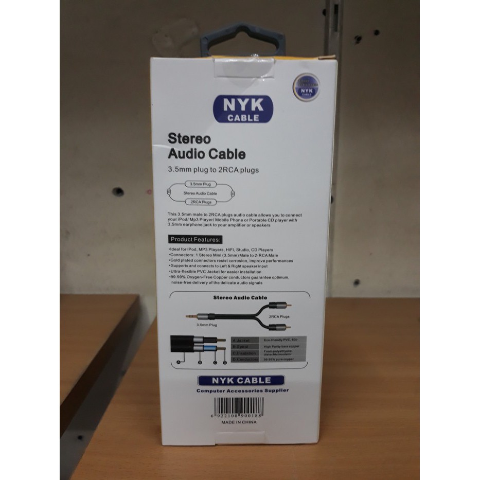 NYK Kabel Audio 3.5mm to 2x RCA Aux 3.5 mm NYK-AV35M2RCAM-150GL