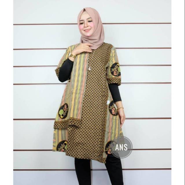 New kmr tunik batik cap kombinasi ima toyobo resleting belakang (real pict)