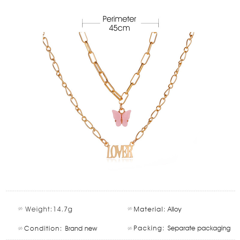 Fashion Acrylic Butterfly Necklace Double Layer Angel Babygirl Honey Lover Letter Pendant