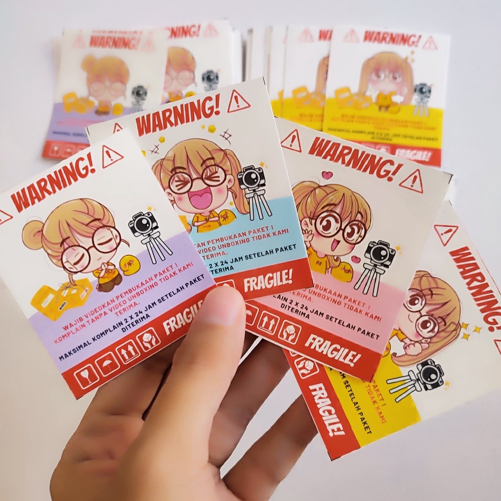 

Sticker fragile Warning Unboxing Video Paket Packaging Melindungi komplain customer / pembeli